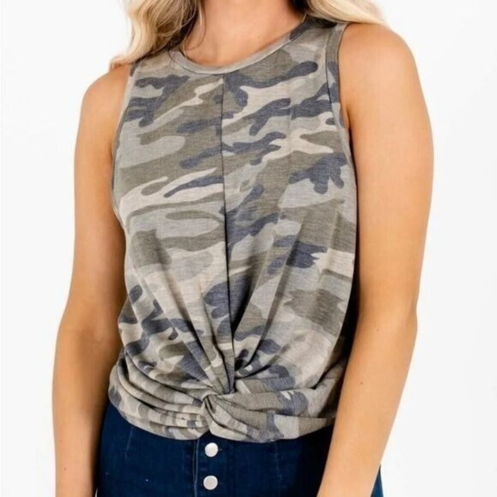 Aqua Camouflage  Twisted Front Sleeveless Top Size XS